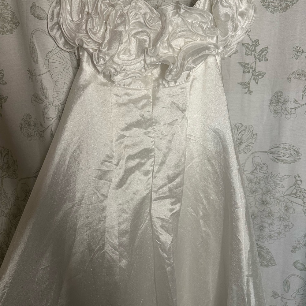 Lulu's Shimmery Ivory Satin Ruffle Dress - Picture 4 of 5